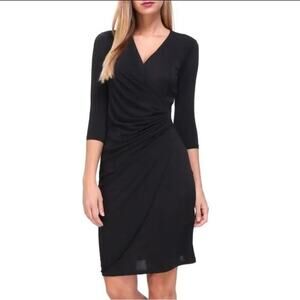 Berydress Women's Classic 3/4 Sleeve V Neck Sheath Casual Work Wrap Dress .
